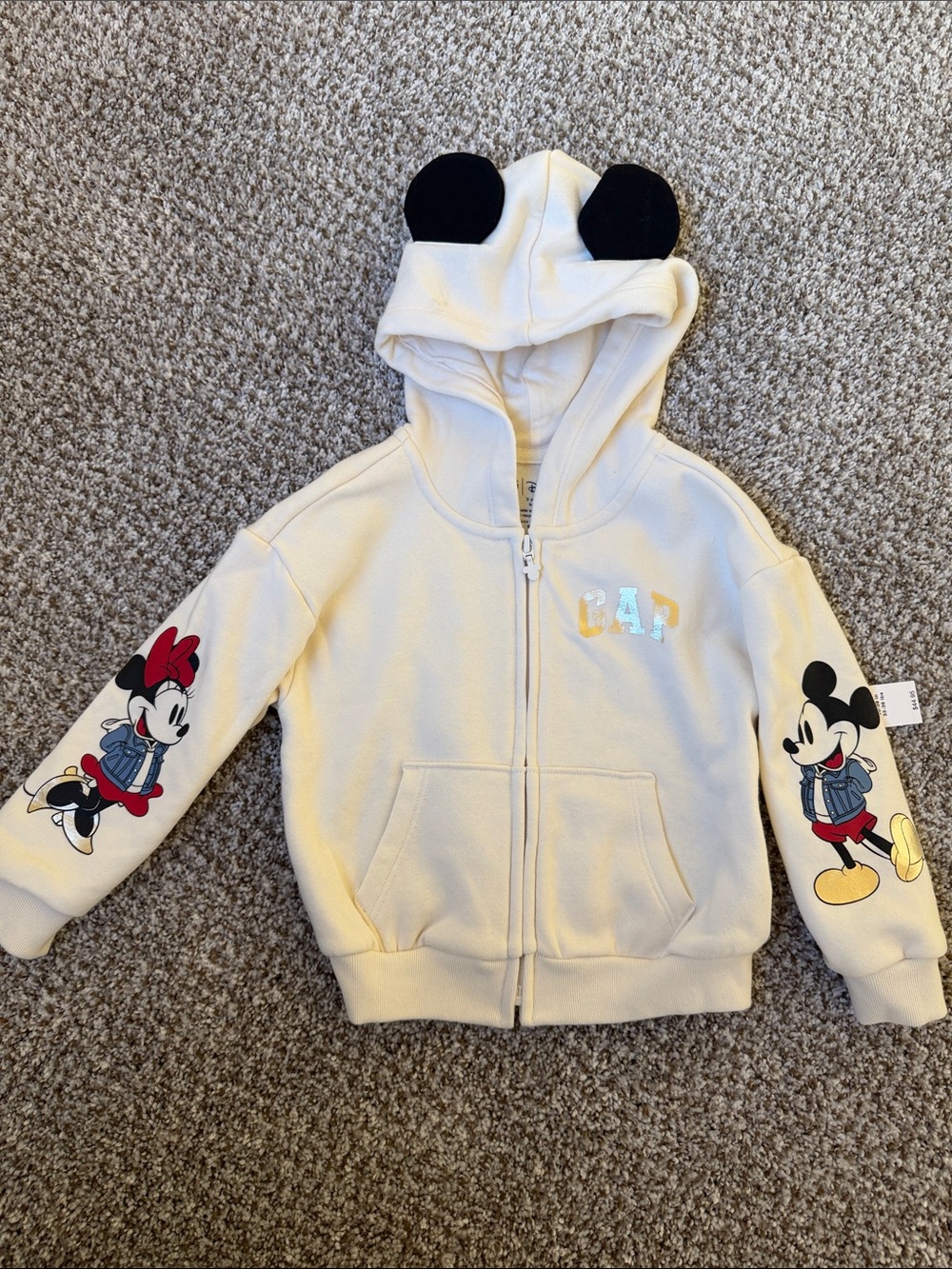 GAP Cream Hoodie with Mickey & Minnie Sleeve Art and Ear Hood